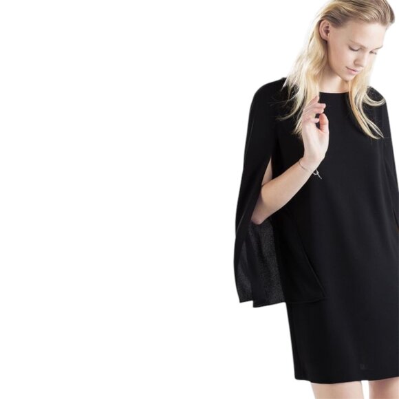 Zara Black Cape Sleeve Sheath Mini Dress Size Small Statement Grunge Edgy - Picture 3 of 14
